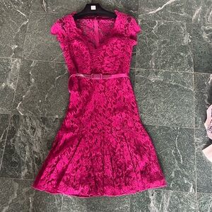 THEIA Raspberry Red Cocktail Lace Dress